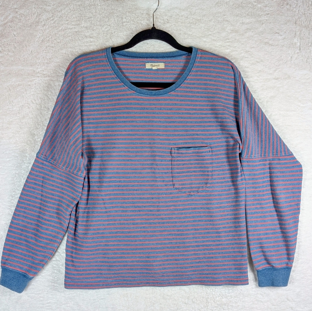 366-Madewell Blue‎ and Red Striped Top